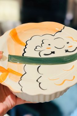 Cute Heart Ceramic Noodle Bowl with Lid - Microwaveable Instant Ramen Bowl for Students, Instagram Trendy Kitchenware