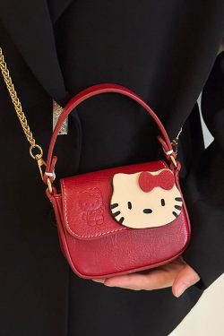 Cute Japanese-Style Hello Kitty Red Square Handbag - Small Crossbody Commuting Coin Purse for Y2K Fashion Lovers
