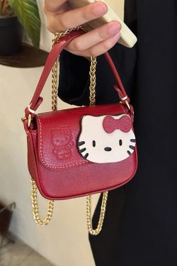 Cute Japanese-Style Hello Kitty Red Square Handbag - Small Crossbody Commuting Coin Purse for Y2K Fashion Lovers