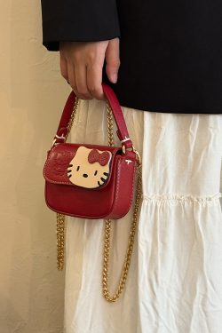 Cute Japanese-Style Hello Kitty Red Square Handbag - Small Crossbody Commuting Coin Purse for Y2K Fashion Lovers