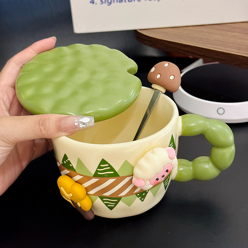 Cute Little Sheep Ceramic Mug with Lid and Spoon - Creative Niche Coffee Mug for Girls, Perfect for Home and Office Use Cute Little Sheep Ceramic Mug with Lid and Spoon - Creative Niche Coffee Mug for Girls, Perfect for Home and Office Use