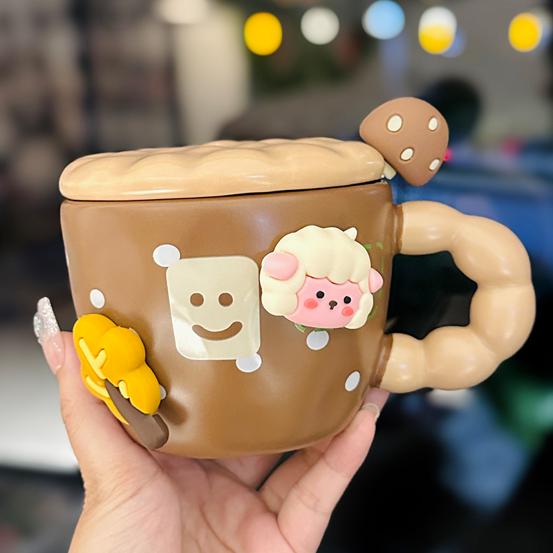 Cute Little Sheep Ceramic Mug with Lid and Spoon - Creative Niche Coffee Mug for Girls, Perfect for Home and Office Use Cute Little Sheep Ceramic Mug with Lid and Spoon - Creative Niche Coffee Mug for Girls, Perfect for Home and Office Use
