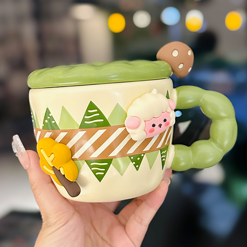Cute Little Sheep Ceramic Mug with Lid and Spoon - Creative Niche Coffee Mug for Girls, Perfect for Home and Office Use Cute Little Sheep Ceramic Mug with Lid and Spoon - Creative Niche Coffee Mug for Girls, Perfect for Home and Office Use