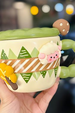 Cute Little Sheep Ceramic Mug with Lid and Spoon - Creative Niche Coffee Mug for Girls, Perfect for Home and Office Use