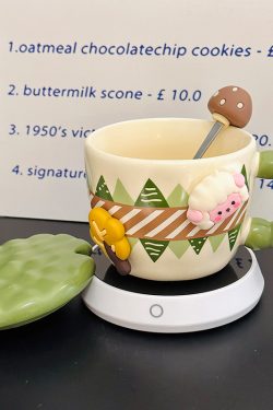 Cute Little Sheep Ceramic Mug with Lid and Spoon - Creative Niche Coffee Mug for Girls, Perfect for Home and Office Use