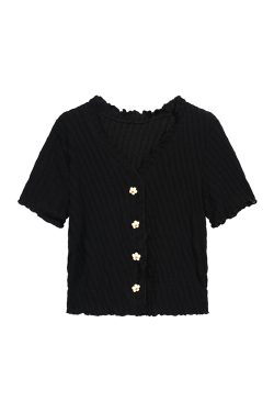 Cute Plus Size Knitted Cardigan - Fresh Design Button Short Sleeve Top for Slimming Style