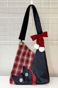 Cute Plush Cat Tote Bag - Red Series New Year Birthstone Lucky Shoulder Crossbody Bag for Y2K and Korean Style Fashion