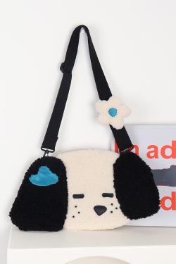 Cute Plush Dog Crossbody Bag for Girls - Large Capacity, Autumn Style, Single Shoulder, Two-Dimensional Design