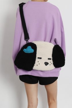 Cute Plush Dog Crossbody Bag for Girls - Large Capacity, Autumn Style, Single Shoulder, Two-Dimensional Design