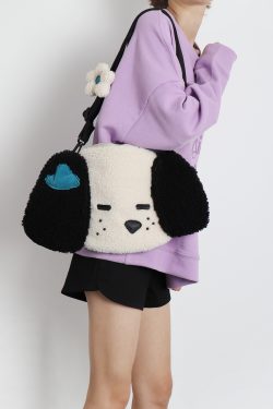 Cute Plush Dog Crossbody Bag for Girls - Large Capacity, Autumn Style, Single Shoulder, Two-Dimensional Design