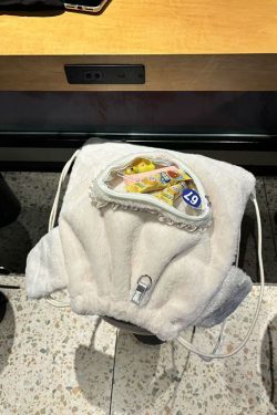 Cute Plush Two-Dimensional Heart Drawstring Backpack - Furry Commuter Bag with Large Capacity for Autumn Winter Fashion