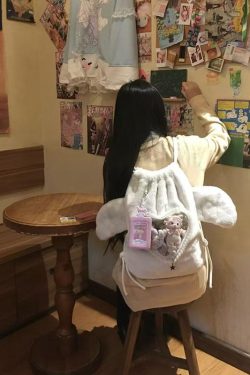 Cute Plush Two-Dimensional Heart Drawstring Backpack - Furry Commuter Bag with Large Capacity for Autumn Winter Fashion