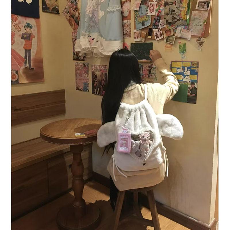 Cute Plush Two-Dimensional Heart Drawstring Backpack - Furry Commuter Bag with Large Capacity for Autumn Winter Fashion Cute Plush Two-Dimensional Heart Drawstring Backpack - Furry Commuter Bag with Large Capacity for Autumn Winter Fashion
