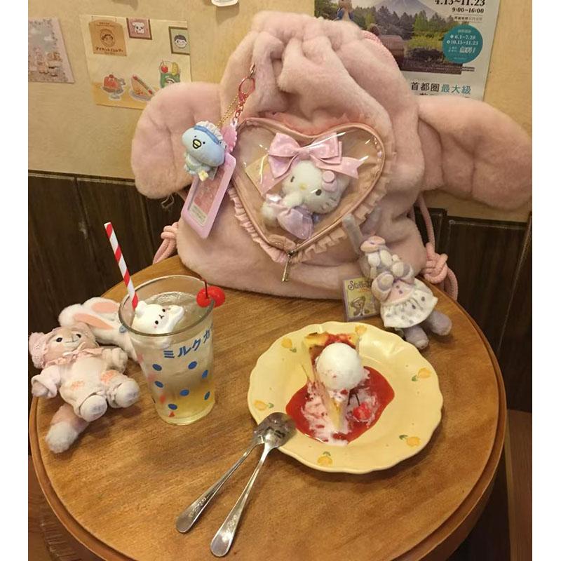 Cute Plush Two-Dimensional Heart Drawstring Backpack - Furry Commuter Bag with Large Capacity for Autumn Winter Fashion Cute Plush Two-Dimensional Heart Drawstring Backpack - Furry Commuter Bag with Large Capacity for Autumn Winter Fashion