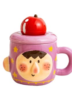 Cute Quirky Apple Ceramic Mug with Lid and Spoon – Fun Water Cup for Girls, Perfect Birthday Gift, High-Value Design