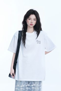 Cute White Oversized Short Sleeve T-Shirt for Women with Sheep Graphic - Summer Y2K Style, Casual Loose Fit
