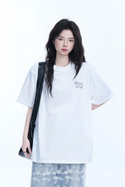 Cute White Oversized Short Sleeve T-Shirt for Women with Sheep Graphic - Summer Y2K Style, Casual Loose Fit