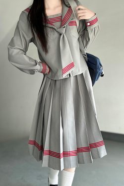 Dark Blue Japanese Style Long Sleeve JK Uniform Set for Women - Pudding Bear Pudding Bear Inspired Spring Fashion