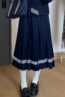 Dark Blue Japanese Style Long Sleeve JK Uniform Set for Women - Pudding Bear Pudding Bear Inspired Spring Fashion
