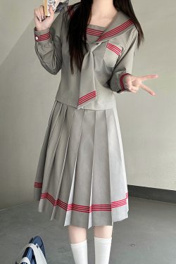 Dark Blue Japanese Style Long Sleeve JK Uniform Set for Women - Pudding Bear Pudding Bear Inspired Spring Fashion