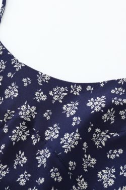 Dark Blue Spaghetti Strap Tea-Length Dress - French Style Vacation Dress for Women, Summer 2025 Fashion