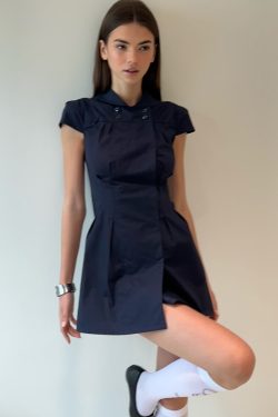 Dark Blue Waist-Cinching Dress with Small Lapel - High-Level Girlish Charm, Mystical Fashion Inspired, Y2K Style
