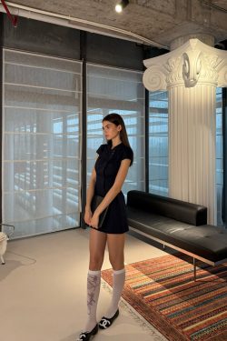 Dark Blue Waist-Cinching Dress with Small Lapel - High-Level Girlish Charm, Mystical Fashion Inspired, Y2K Style