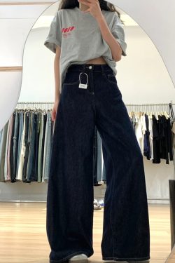 Dark Blue Wide-Leg Jeans for Plus-Size Women - 2025 Loose Fit, Flattering Casual Pants, Relaxed Style