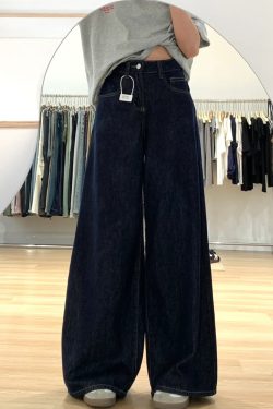 Dark Blue Wide-Leg Jeans for Plus-Size Women - 2025 Loose Fit, Flattering Casual Pants, Relaxed Style