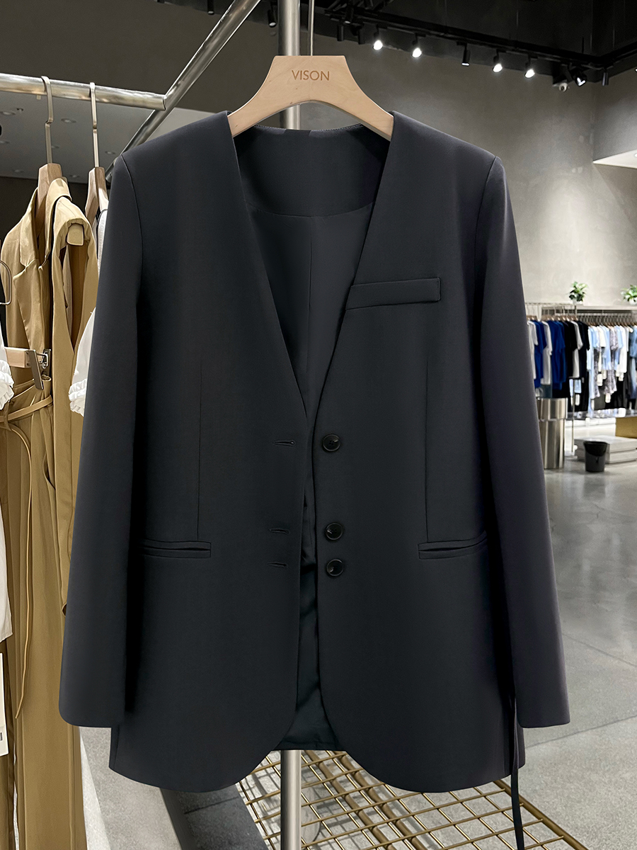 Dark Gray Collarless Lightweight Casual Windbreaker Jacket for Women - 2025 Spring Autumn Minimalist Tie Waist Slimming Style Dark Gray Collarless Lightweight Casual Windbreaker Jacket for Women - 2025 Spring Autumn Minimalist Tie Waist Slimming Style