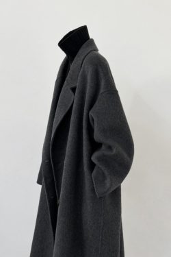 Dark Gray Reversible Cashmere Coat for Women - 2024 Autumn Winter Loose Fit Petite High-End Casual Wool Outerwear