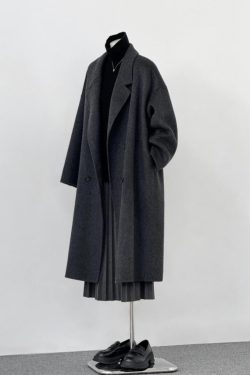 Dark Gray Reversible Cashmere Coat for Women - 2024 Autumn Winter Loose Fit Petite High-End Casual Wool Outerwear