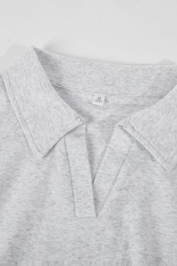 Dark Gray Women's Short Sleeve Polo Collar T-Shirt with Gathered Waist and Irregular Hem - Summer Essential, Trendy Casual Wear