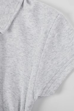 Dark Gray Women's Short Sleeve Polo Collar T-Shirt with Gathered Waist and Irregular Hem - Summer Essential, Trendy Casual Wear