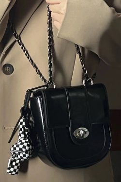 Dark Style Spicy Girl Chain Saddle Bag - 2024 Casual Fashion Small Crossbody Bag for Women, Trendy Y2K Look