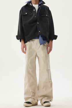 Deconstructed Patchwork Design Casual Pants for Men - 2025 Spring Collection Loose Wide-Leg Work Pants