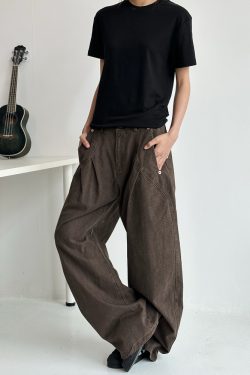 Deconstructed Tailored Casual Pants for Men and Women - Brown Rivet Design, Straight Loose Fit, Long Style, 90s Y2K Inspired