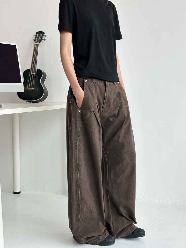 Deconstructed Tailored Casual Pants for Men and Women - Brown Rivet Design, Straight Loose Fit, Long Style, 90s Y2K Inspired Deconstructed Tailored Casual Pants for Men and Women - Brown Rivet Design, Straight Loose Fit, Long Style, 90s Y2K Inspired