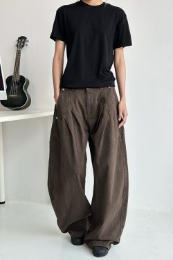 Deconstructed Tailored Casual Pants for Men and Women - Brown Rivet Design, Straight Loose Fit, Long Style, 90s Y2K Inspired