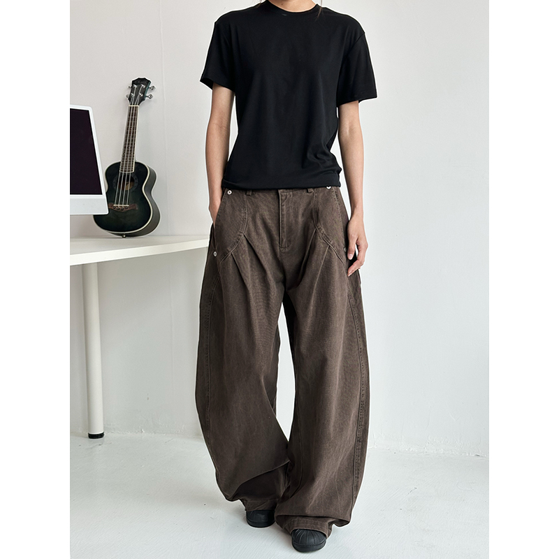 Deconstructed Tailored Casual Pants for Men and Women - Brown Rivet Design, Straight Loose Fit, Long Style, 90s Y2K Inspired Deconstructed Tailored Casual Pants for Men and Women - Brown Rivet Design, Straight Loose Fit, Long Style, 90s Y2K Inspired