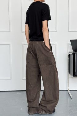 Deconstructed Tailored Casual Pants for Men and Women - Brown Rivet Design, Straight Loose Fit, Long Style, 90s Y2K Inspired