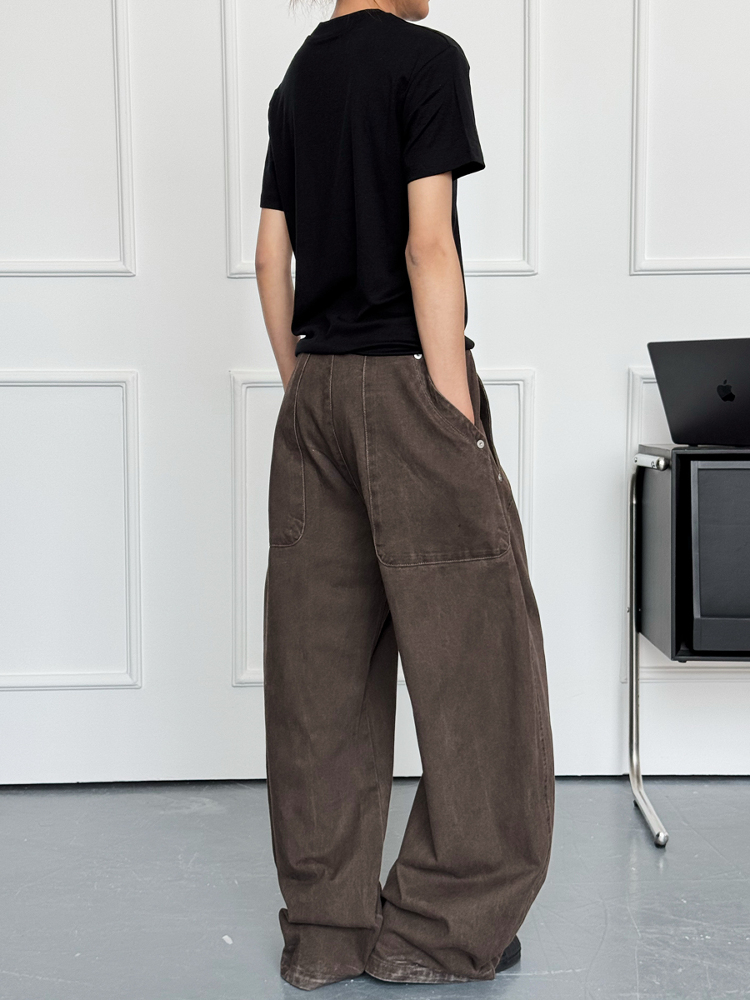 Deconstructed Tailored Casual Pants for Men and Women - Brown Rivet Design, Straight Loose Fit, Long Style, 90s Y2K Inspired Deconstructed Tailored Casual Pants for Men and Women - Brown Rivet Design, Straight Loose Fit, Long Style, 90s Y2K Inspired