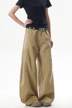 Deconstructed Vintage Work Pants for Men and Women - Retro Patchwork Khaki Curved Knife Design, American Style Fashion