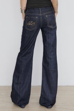 Deep Blue Vintage Wide-Leg Jeans for Women - Loose Casual Embroidered Pants - Y2K Straight-Leg Draped Style