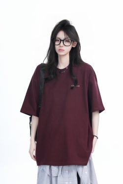Deep Red Oversized Women’s T-Shirt with Round Neck, 
