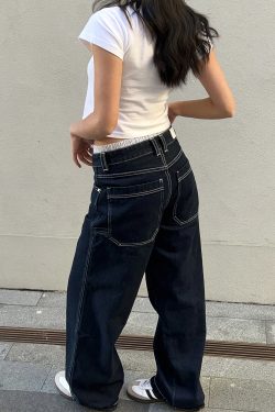 Deep Roast Black Blue Lazy Workwear Jeans - Casual 90s Style Chillin' Denim for Effortless Everyday Look