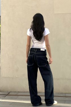 Deep Roast Black Blue Lazy Workwear Jeans - Casual 90s Style Chillin' Denim for Effortless Everyday Look