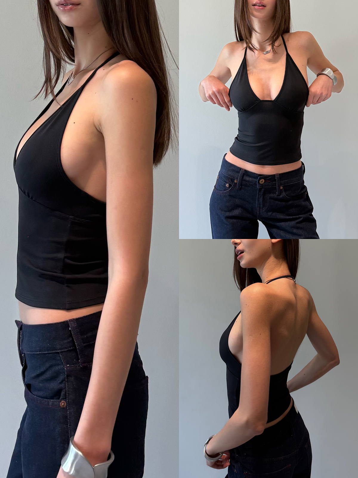 Deep V Neckline Waist-Cinching Vest - 5 Color Options, Neck-Hanging Design, Perfect for Y2K and 90s Inspired Styles Deep V Neckline Waist-Cinching Vest - 5 Color Options, Neck-Hanging Design, Perfect for Y2K and 90s Inspired Styles