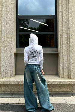 Denim Blue Wash Effect Loose Baggy Cuffed Sweatpants - Casual Y2K Style Fashion Bottoms for Effortless Comfort and Trendy Vibes