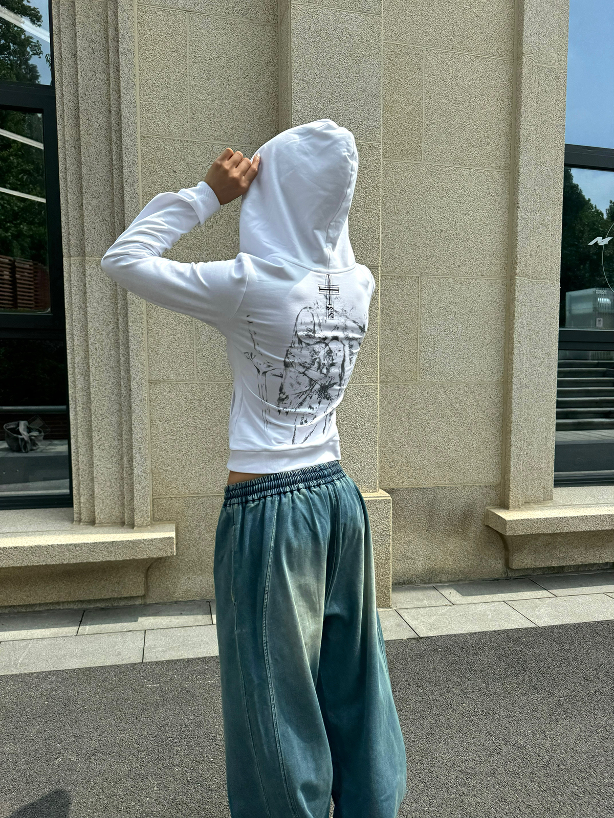 Denim Blue Wash Effect Loose Baggy Cuffed Sweatpants - Casual Y2K Style Fashion Bottoms for Effortless Comfort and Trendy Vibes Denim Blue Wash Effect Loose Baggy Cuffed Sweatpants - Casual Y2K Style Fashion Bottoms for Effortless Comfort and Trendy Vibes